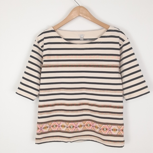 J. Crew Stripe Top With Embroidery Detailing Size Small - Picture 8 of 9